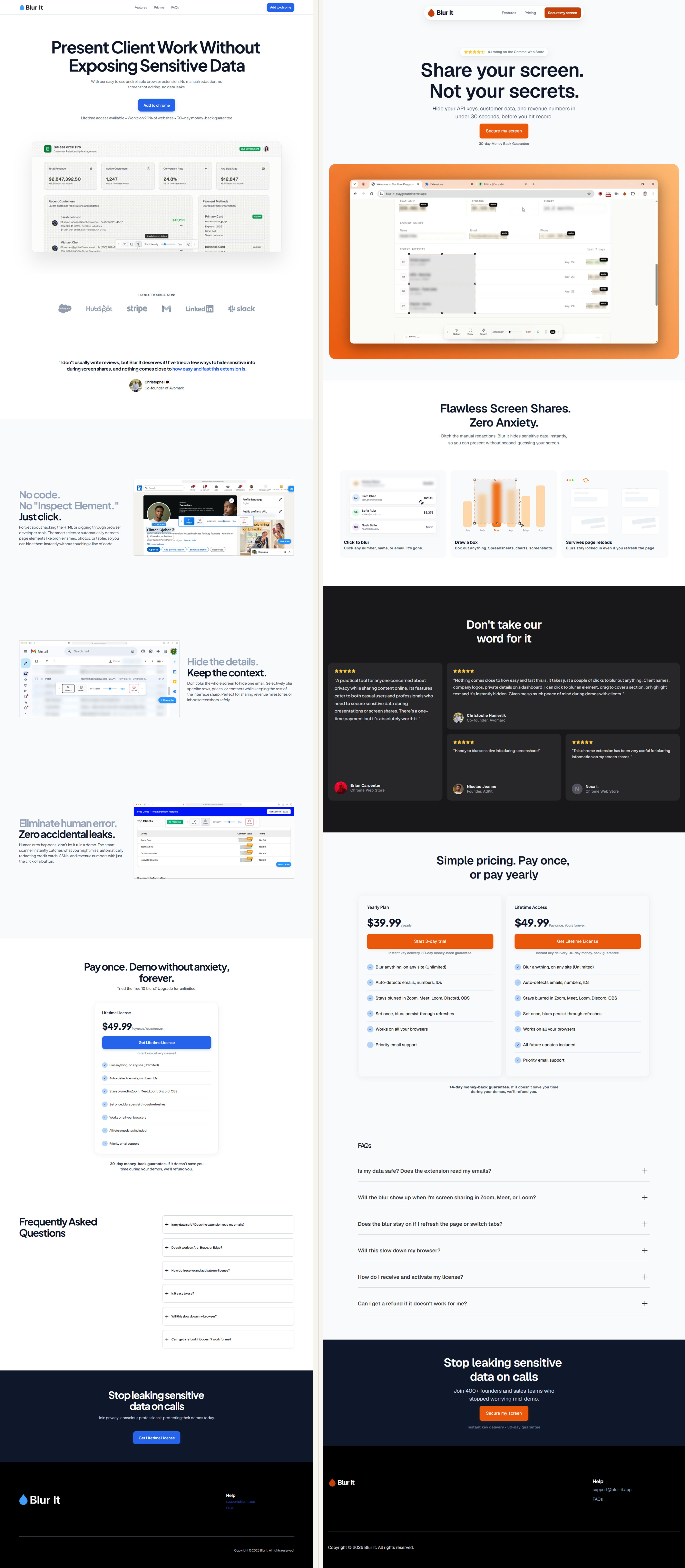 Blur It: full before and after comparison, old and new website side by side